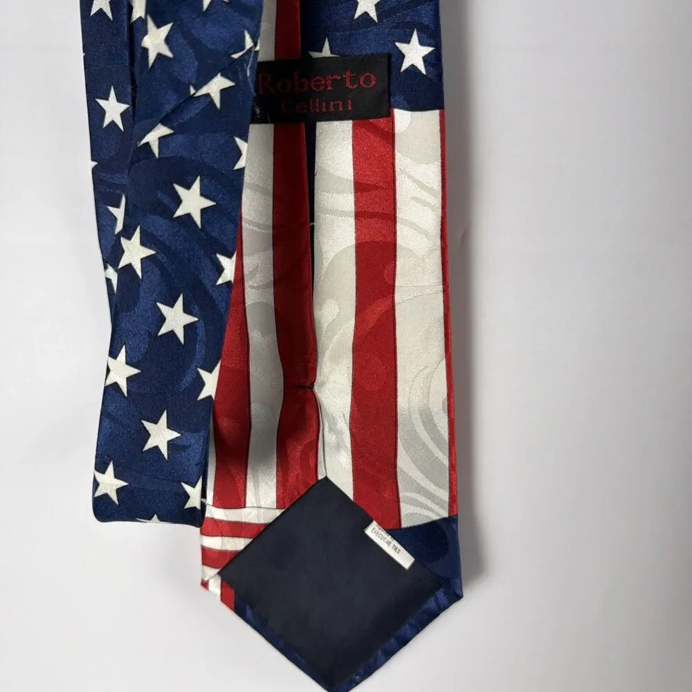 American Flag 250 USA Eagle Stars Stripes Patriotic Neck Tie Roberto Cellini